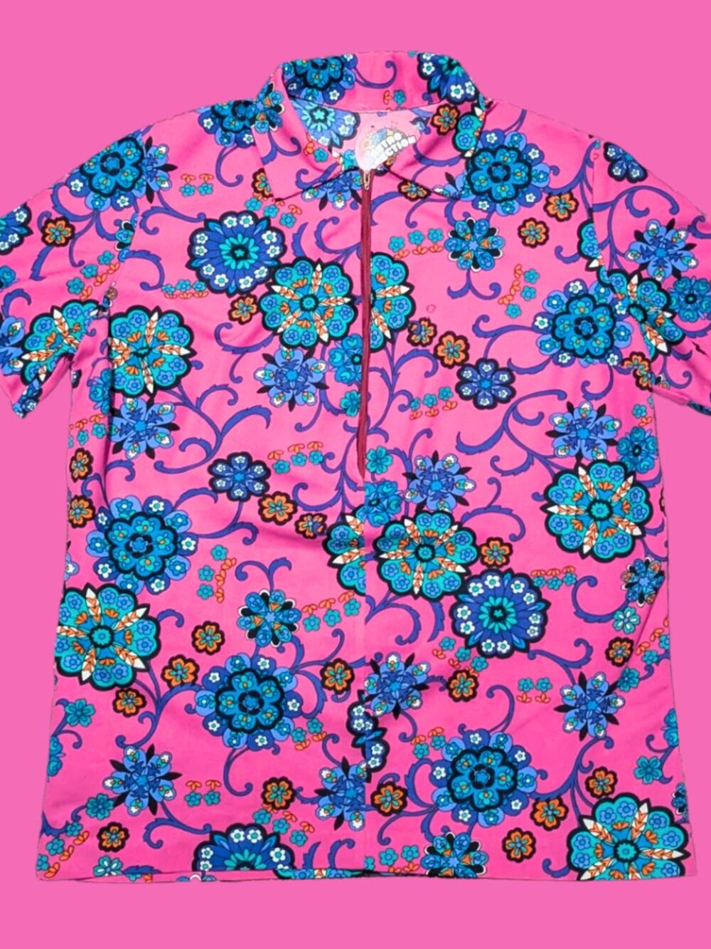 Vintage 1960's Groovy, Pink Polyester Top Size L
